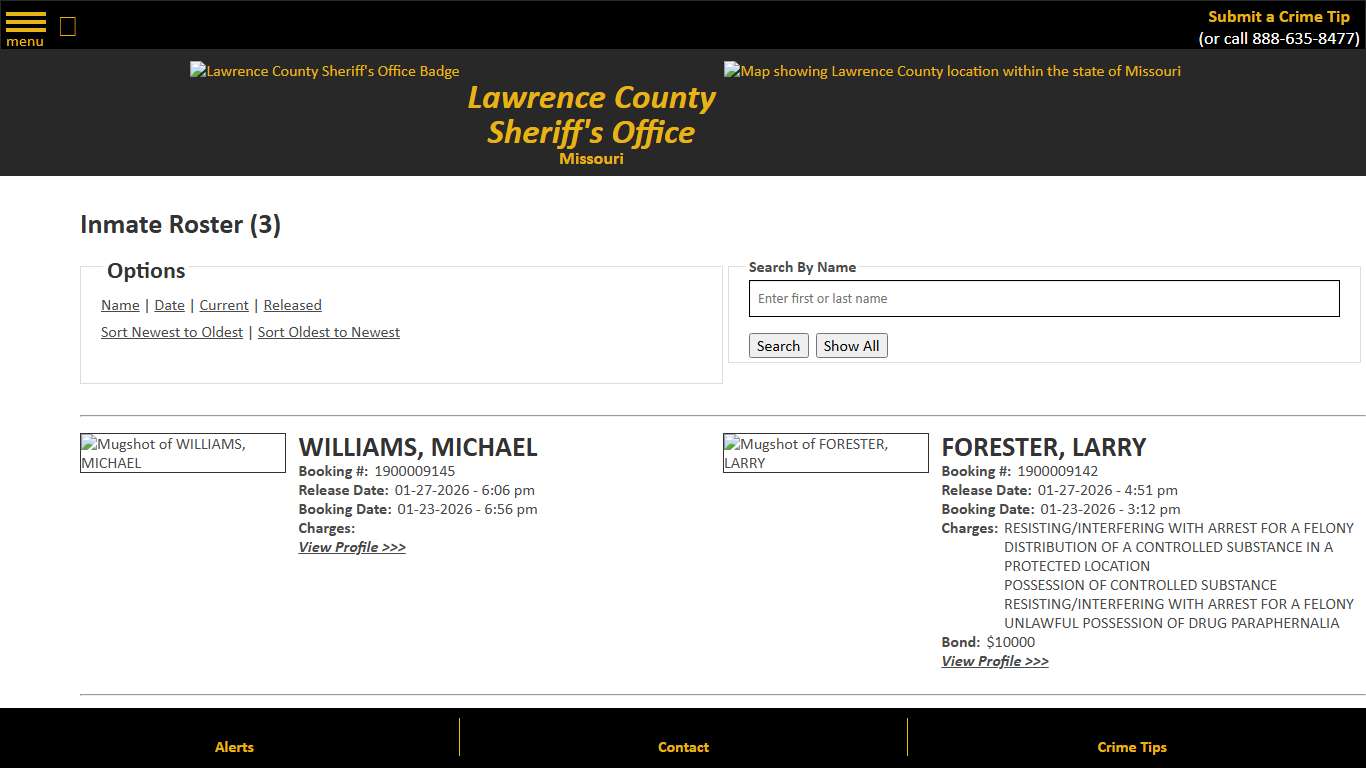 Inmate Roster - Released Inmates Booking Date Descending - Lawrence County Sheriff MO