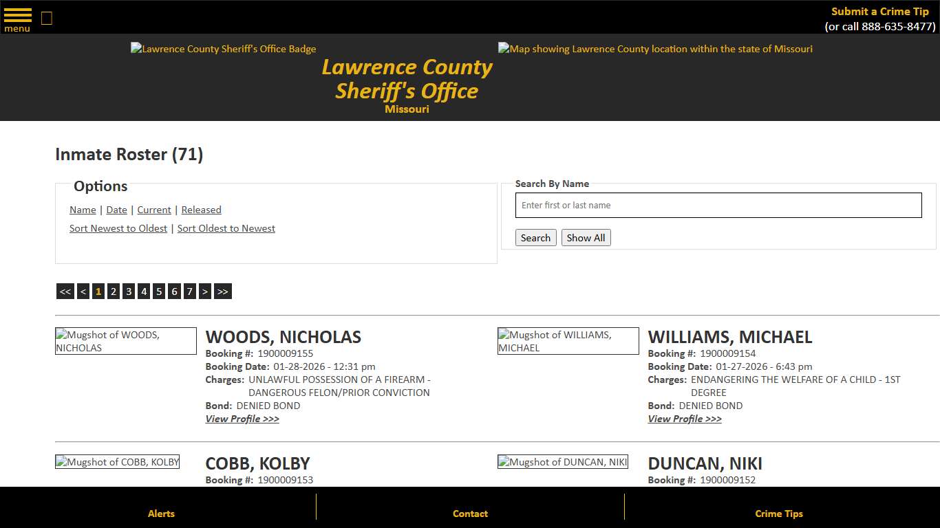Inmate Roster - Current Inmates Booking Date Descending - Lawrence County Sheriff MO