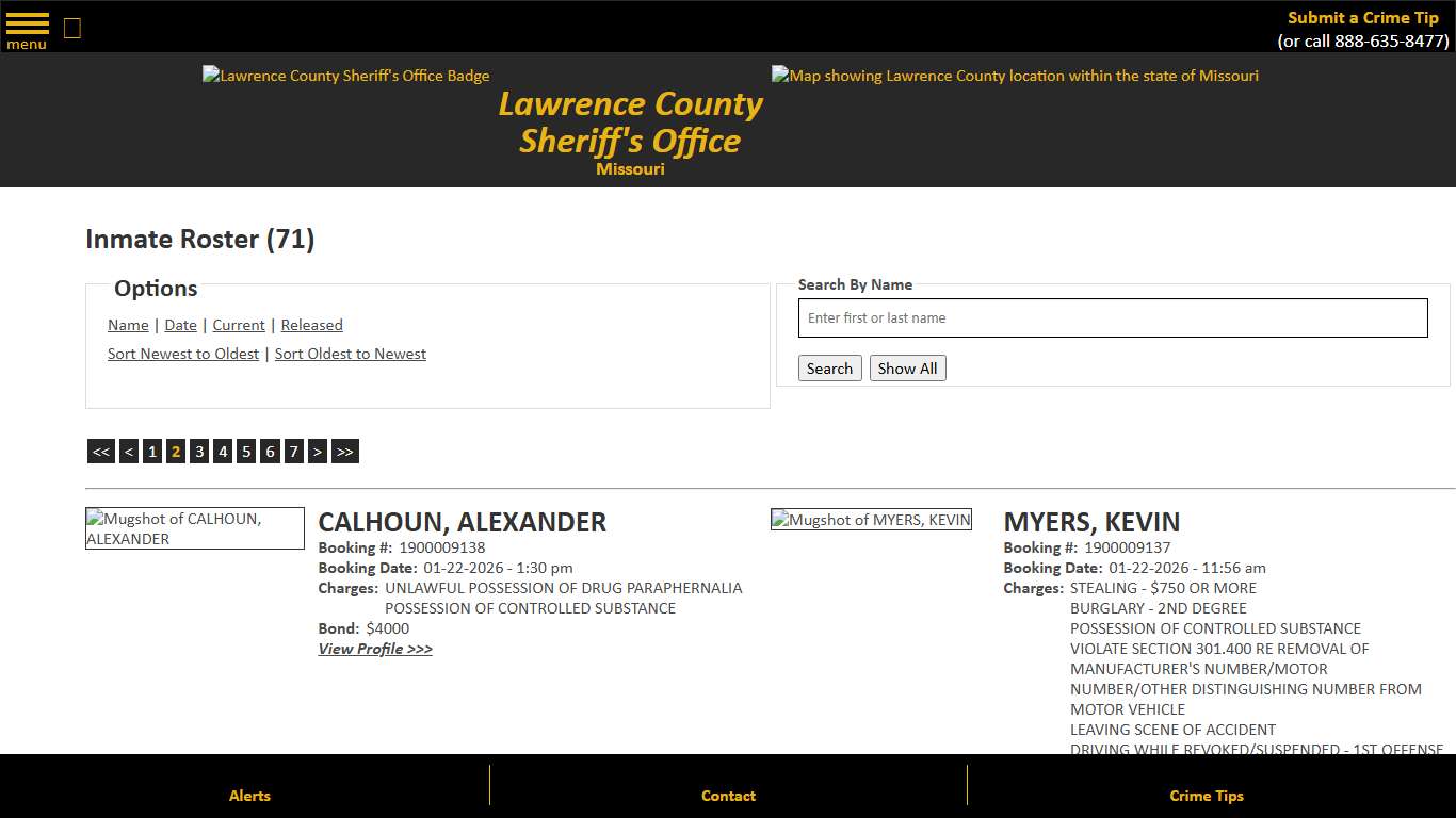 Inmate Roster - Page 2 Current Inmates Booking Date Descending - Lawrence County Sheriff MO